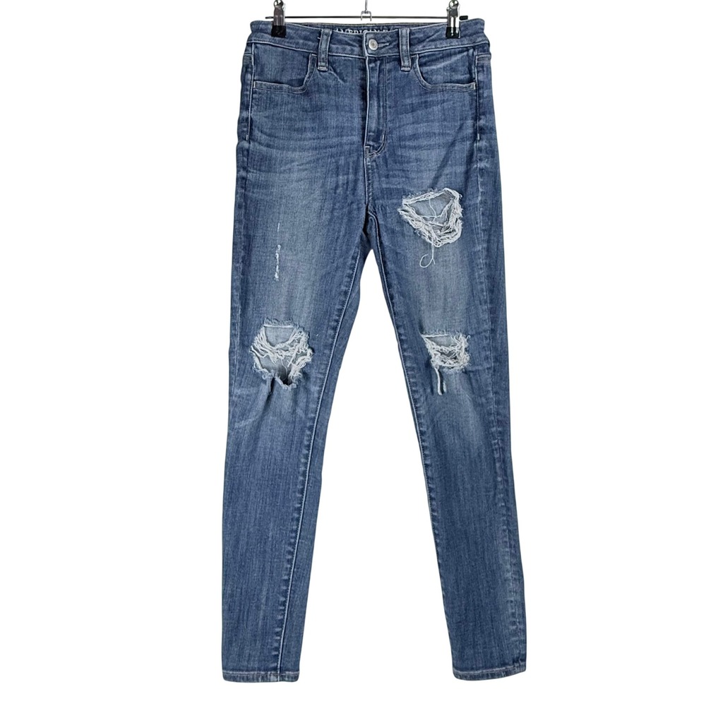American Eagle Super Hi-Rise‎ Jegging Distressed Ripped Jeans Blue 3554-9913